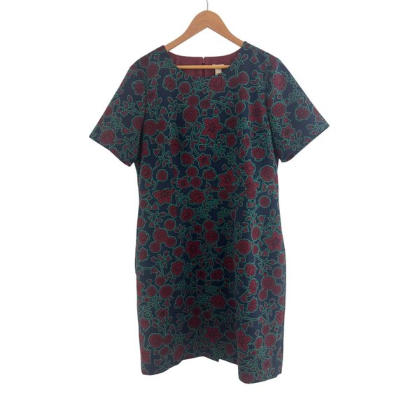 J.Crew Dark Wine Floral Print Short Sleeve Sheath Dress Size 20 2X Plus Sz Fall - Picture 2 of 8